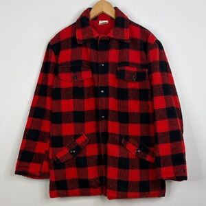 Vintage Mackinaw Jacket Mens 38 Red Black Plaid Wool Reversible Field Coat